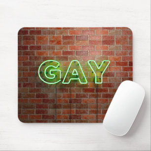SlipperyJoe's neon Gay Skylt gröna tegelvägg ord Musmatta