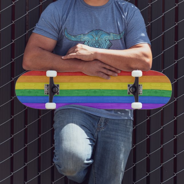 SlipperyJoes pride flagga vågrät regnbåge Mini Skateboard Bräda 18,5 Cm (Utomhus 3)