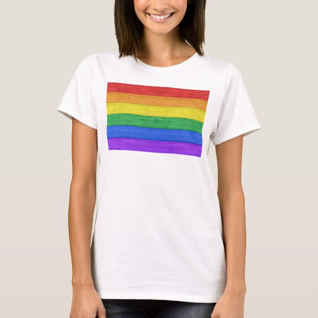 SlipperyJoes pride flagga vågrät regnbåge T Shirt (Framsida)