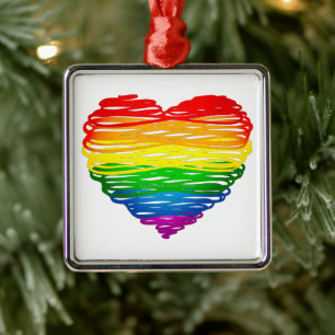 SlipperyJoes Pride Heart Klotter hjärta form Julgransprydnad Metall