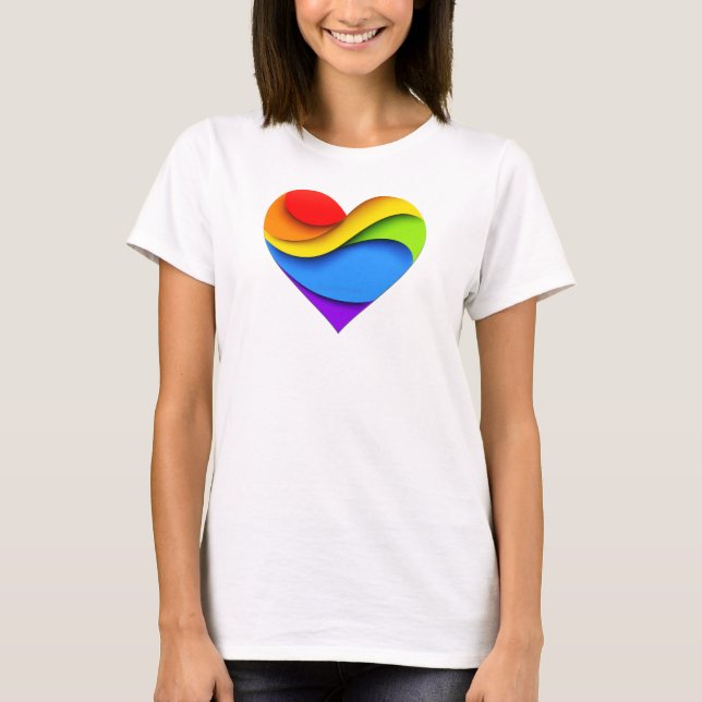 SlipperyJoe's pride hjärta kurvor form 3-D tredime T Shirt (Framsida)