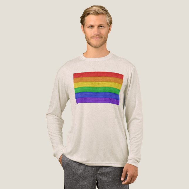 SlipperyJoe's pride wooden flag horizontal rainbow T Shirt (Hel framsida)