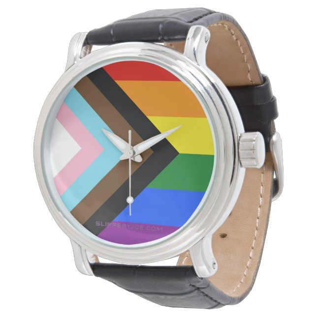 SlipperyJoe's Progress Pride Flag sex klassiska ho Armbandsur (Vinklad)