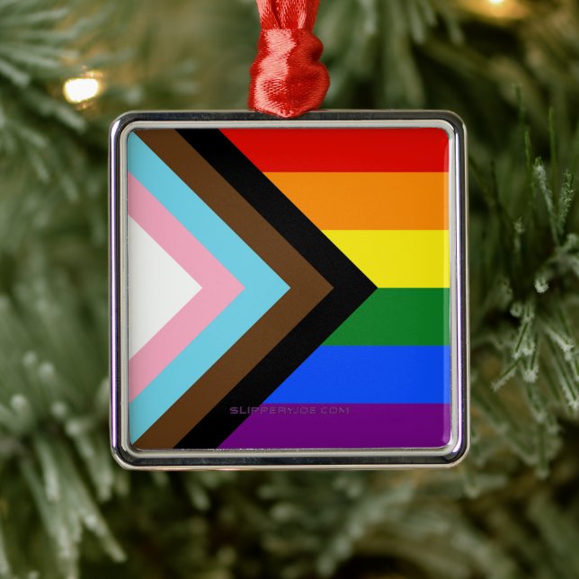 SlipperyJoe's Progress Pride Flag sex klassiska ho Julgransprydnad Metall (Träd)