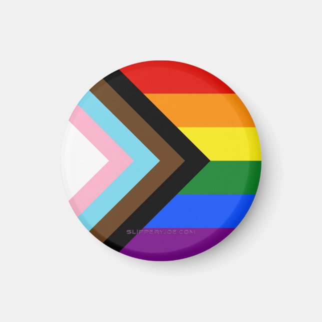 SlipperyJoe's Progress Pride Flag sex klassiska ho Magnet (Framsidan)