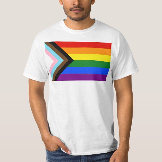 SlipperyJoe's Progress Pride Flag sex klassiska ho T Shirt (Framsida)