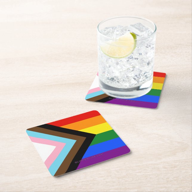 SlipperyJoe's Progress Pride Flag sex klassiska ho Underlägg Papper Kvadrat (Insitu)