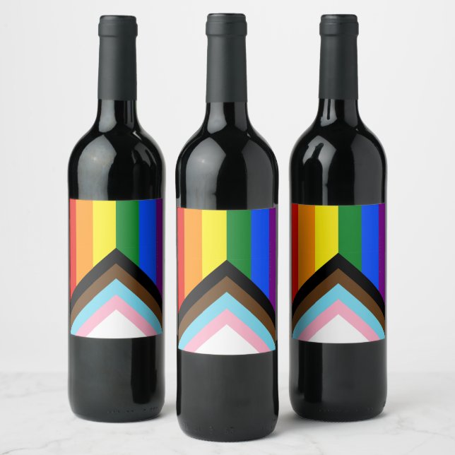 SlipperyJoe's Progress Pride Flag sex klassiska ho Vinflaska Etikett (Flaskor)