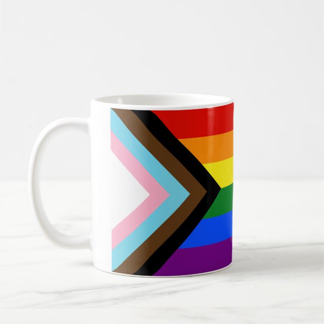 SlipperyJoe's Progress-Pride Flagga gay gifts HGBT Kaffemugg (Vänster)