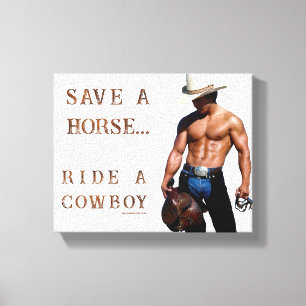 SlipperyJoes rädda häst rid halm cowboyhatt mus Canvastryck