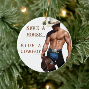 SlipperyJoe's rädda häst rid halm cowboyhatt mus Julgransprydnad Keramik