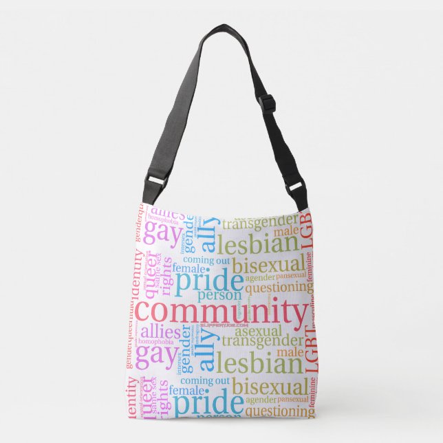SlipperyJoe's regnbåge HBTQ+ community wordmoln  Axelväska (Framsida)