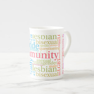 SlipperyJoe's regnbåge HBTQ+-gemenskap ordmoln Benporslin Mugg