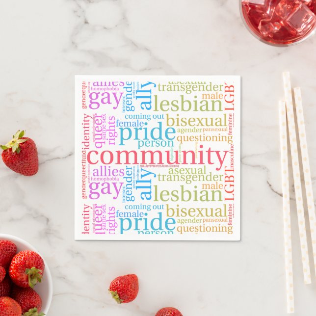 SlipperyJoe's regnbåge HBTQ+-gemenskap ordmoln  Pappersservett (Insitu)
