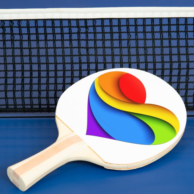 SlipperyJoe's regnbåge lager hjärta form röd oran Pingisracket (Insitu)