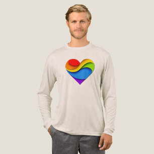 SlipperyJoe's regnbåge lager hjärta form röd oran T Shirt