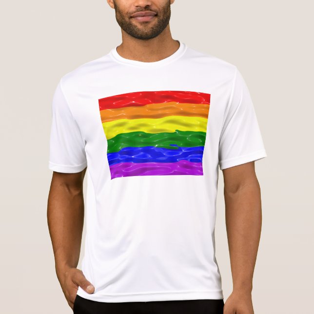 SlipperyJoe's regnbåge pride färg glansig vätska t Shirt (Framsida)