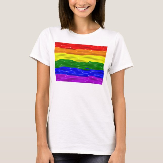 SlipperyJoe's regnbåge pride färg glansig vätska t T Shirt (Framsida)