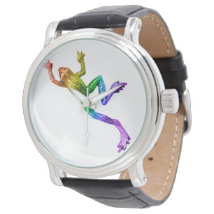 SlipperyJoe's regnbågsfärgade groda renderad skulp Armbandsur