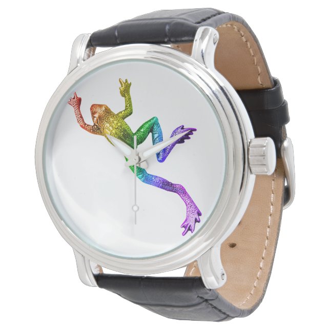 SlipperyJoe's regnbågsfärgade groda renderad skulp Armbandsur (Vinklad)