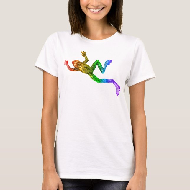 SlipperyJoe's regnbågsfärgade groda renderad skulp T Shirt (Framsida)