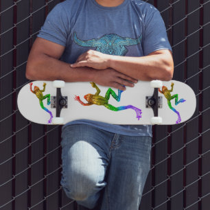 SlipperyJoes regnbågsfärgade groda renderad skulpt Mini Skateboard Bräda 18,5 Cm
