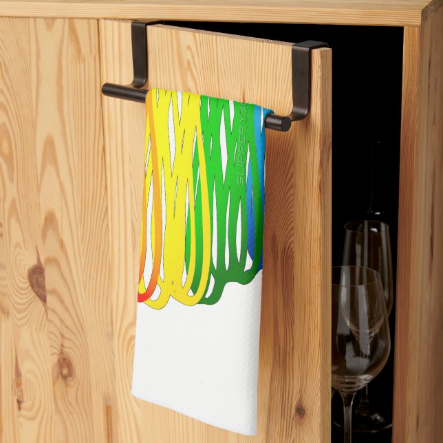 SlipperyJoes regnbågsfärgade hjärta klottrat virvl Kökshandduk (Thirds Fold)