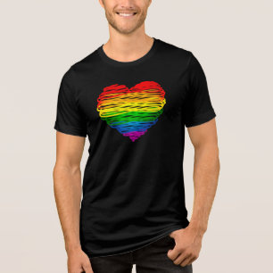 SlipperyJoes regnbågsfärgade hjärta klottrat virvl T Shirt