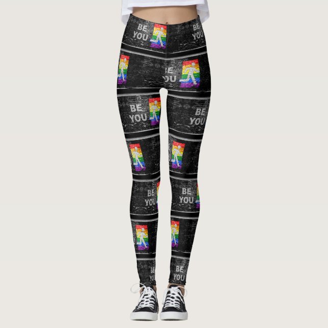 SlipperyJoes regnbågsfärgade panel urbana stråk Leggings (Framsida)