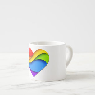 SlipperyJoe's regnbågslagerade hjärtformade röda o Espressomugg