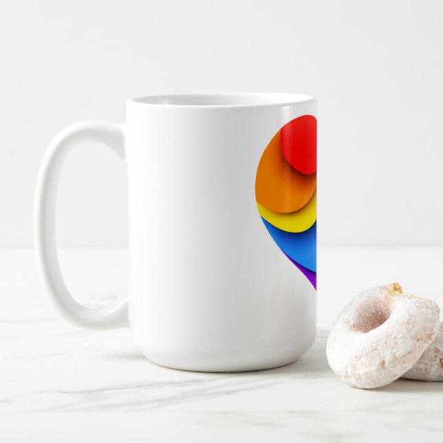 SlipperyJoe's regnbågslagerade hjärtformade röda o Kaffemugg (Med munk)