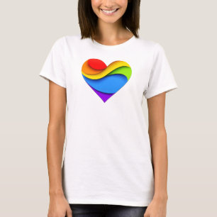 SlipperyJoe's regnbågslagerade hjärtformade röda o T Shirt