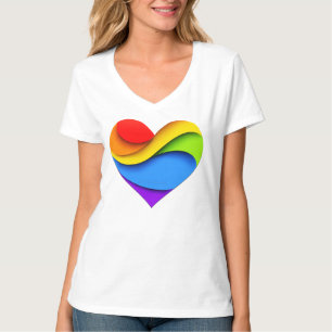 SlipperyJoe's regnbågslagerade hjärtformade röda o T Shirt