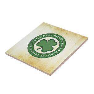 SlipperyJoes Saint Patrick's Day glansiga treklöve Kakelplatta