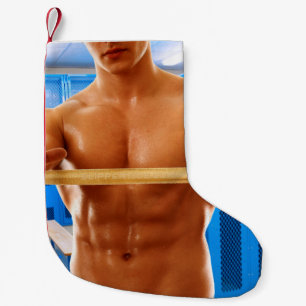 SlipperyJoe's shirtless muskulösa man abs bröst sk Liten Julstrumpa
