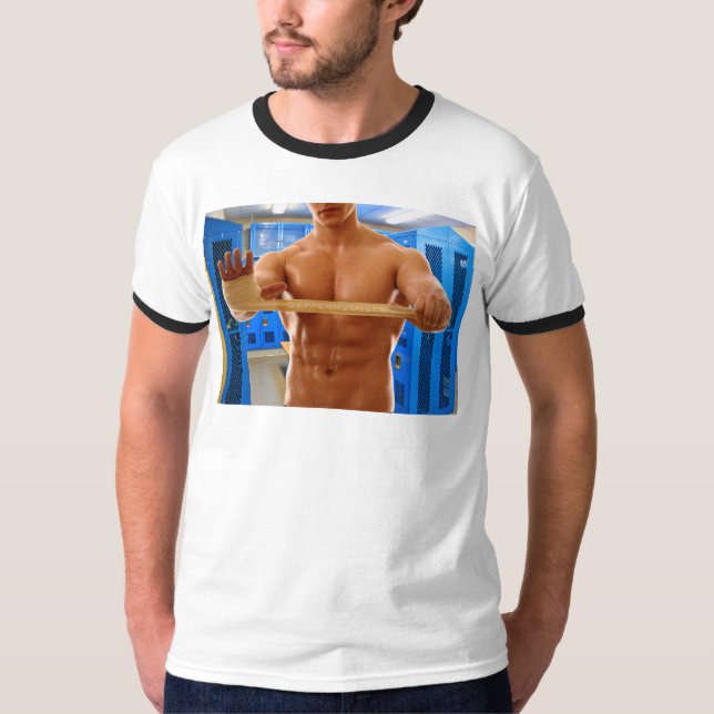 SlipperyJoes shirtlösa muskulösa manliga bröstkorg T Shirt (Framsida)