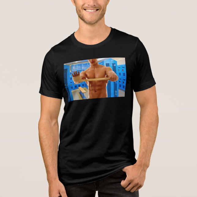 SlipperyJoes shirtlösa muskulösa manliga buk bröst T Shirt (Framsida)
