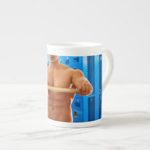 SlipperyJoes shirtlösa muskulösa mans axel bröst s Benporslin Mugg