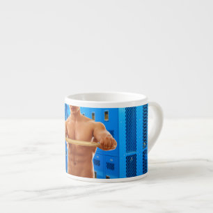SlipperyJoes shirtlösa muskulösa mans axel bröst s Espressomugg
