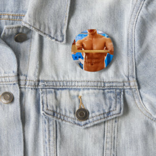 SlipperyJoes shirtlösa muskulösa mans axel bröst s Knapp