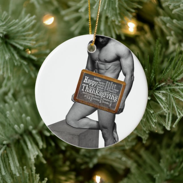 SlipperyJoe's Thanksgiving man hett 6-pack abs un Julgransprydnad Keramik (Träd)