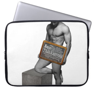 SlipperyJoe's Thanksgiving man hett 6-pack abs un Laptop Fodral