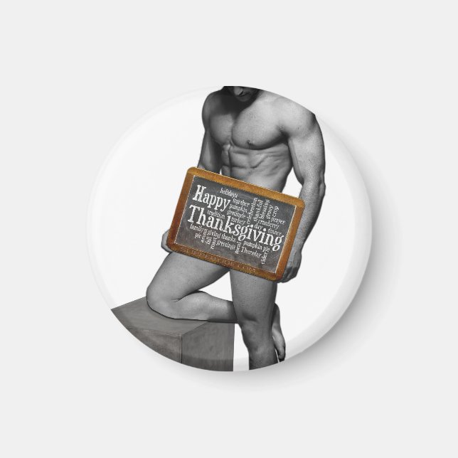 SlipperyJoe's Thanksgiving man hot six-pack abs ok Magnet (Framsidan)