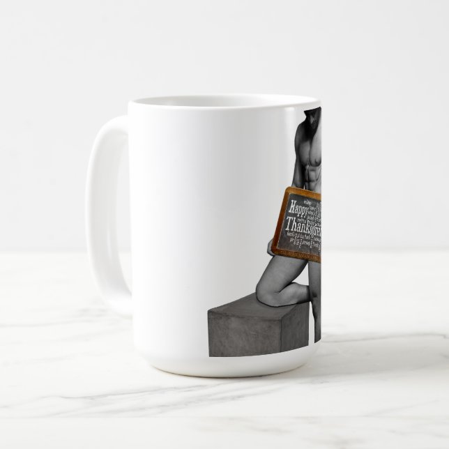 SlipperyJoe's Thanksgiving-tradition muskulös man Kaffemugg (Framsida vänster)