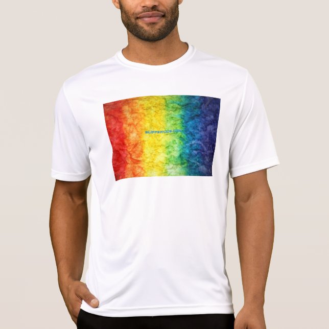 SlipperyJoes tie-dyade flagga regnbåge pressad in  T Shirt (Framsida)