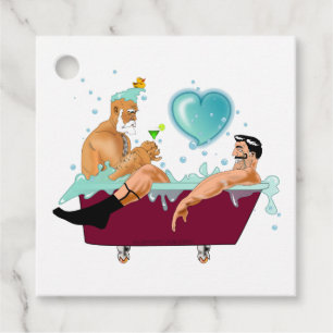 SlipperyJoes två gay manar kärlek tecknad Bathtub Gåvor Etiketter