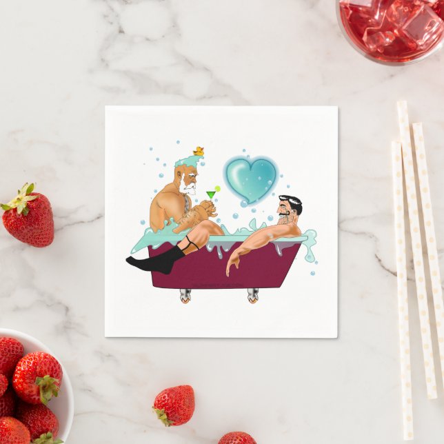 SlipperyJoes två gay manar kärlek tecknad Bathtub  Pappersservett (Insitu)