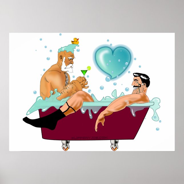 SlipperyJoes två gay manar kärlek tecknad Bathtub  Poster (Framsidan)