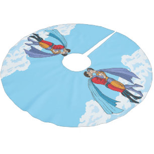 SlipperyJoes två superhjältar kysser flygande cart Julgransmatta Borstad Polyester