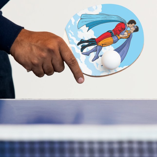 Slipperyjoes två superhjältar kysser karaktärer f pingisracket (Insitu)